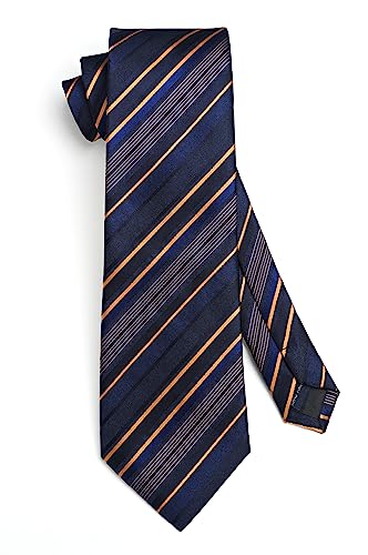 Image of HISDERN Mens Ties Set Stripe Plaid Ties for Men and Pocket Square Cufflinks Formal Silk Necktie Wedding Business