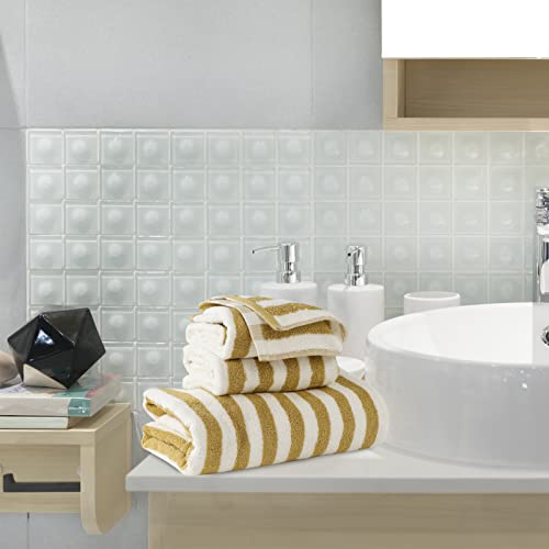 Idorespell Luxury Yellow White Striped Bath Towel Sets For Bathroom, 1 Bath Towels 2 Hand Towels Washcloths 100% Cotton Ultra Soft Highly Absorbent Travel Towel For Women Kids Face Body #TOP3