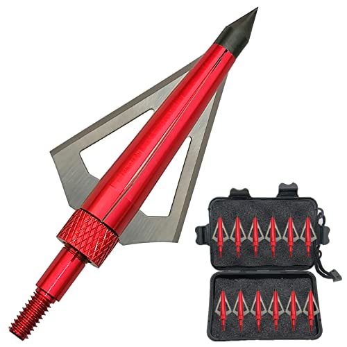E5E10 12Pcs Archery Broadheads 3 Fixed Steel Blade 125 Grain Hunting Arrowheads Fit For Compound Bow And Crossbow With One Black Plastic Portable Broadheads Case (Red) #TOP2