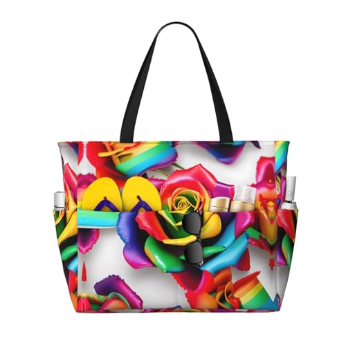 Sac à bandoulière imperméable avec roses arc-en-ciel pour femme