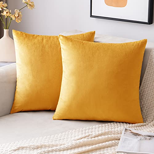 EMEMA Samt Kissenbezug Kissenhülle Dekorative Dekokissen Sofakissen Lendenkissen Wurfkissenbezug mit Verstecktem Reißverschluss Schlafzimmer Sofa 2er Set 45x45 cm Golden