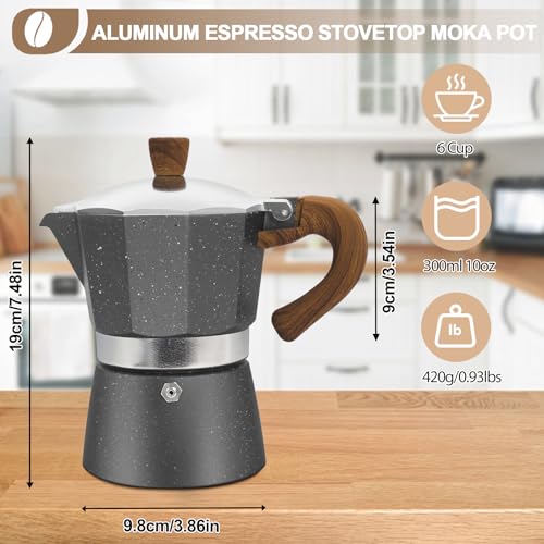 Image of Aluminum 6 Cup 300ml Moka Pot Express Coffee Maker Stovetop Espresso Colorful Coffeemaker Italian Classic Style Brewing Greca Cafe Mocha Machine for Cafeteras Lover Camping Travel and Home Use 10oz
