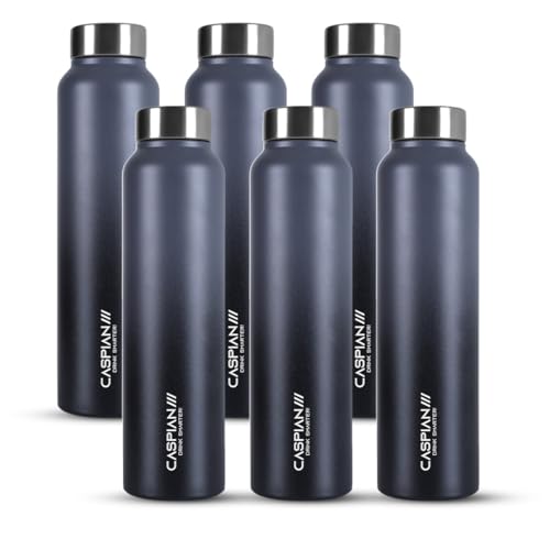 Image of CASPIAN / / / Astra ISI Certified Stainless Steel Water Bottle 1ltr. (Graphite, 1 Litre, Set of 6)|Leak Proof Thunder for Fridge Home Office Travel School Kids Boys Girls Adults Sports Gym Yoga|BPA Free
