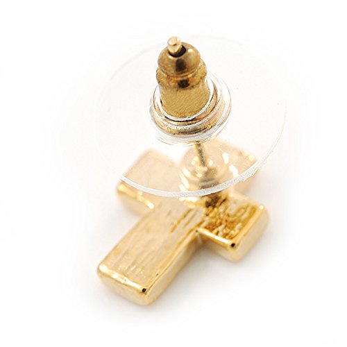 Colgante de cruz de cristal transparente y pendientes de tuerca con cadena dorada Avalaya 7
