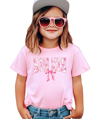 Pink Floral Big Sis Shirt for Toddlers, Girls & Teens Older Sister Coquette Bow T-Shirt