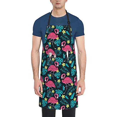 Osvbs Flamingo Leaves Aprons For Women Men With Pockets, Waterproof Adjustable Aprons For Cooking, Kitchen, Chef, Gardening, Bbq #TOP1