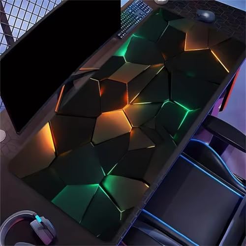 Tapis de Souris Gamer XXL Géométrie Lumineuse,Mouse Pad Gaming 800x400x3mm,Surface Spéciale Améliore la Vitesse et la Précision,Grand Tapis de Bureau Antidérapant pour Jeux,Maison,Travail