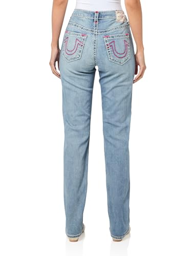 True Religion Women's Billie Mid Rise Straight Jeans - Super T Stitching2