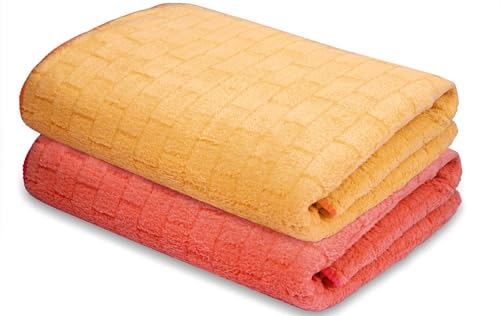 Image of Cortina Solid Towels for Bath Set of 2 (70 x 140 cm) 300 GSM Microfiber Bath Towels, Ultra Soft, Highly Absorbent & Quick Dry for Gym, Beach & Bathroom Towels for Men, Women & Kids (Marron /Yellow)