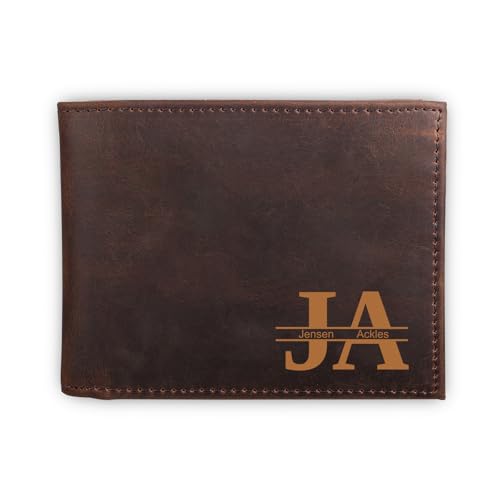 INBLUE Carteras para Hombre Personalizadas con Iniciales y Nombre Grabados Cartera Plegable de Cuero para Hombre Regalos para Papá Novio Marido Hijo Dia del Padre (B3: Marrón Oscuro, 2 Letras)