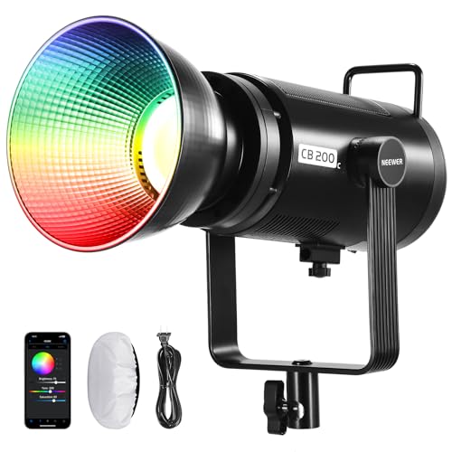Image of NEEWER 200W RGBWW COB LED Video Light with Diffuser, APP /2.4G 360 Color 2500K-7500K 23000lux /m Bowens Metal Shell Silent Continuous Output Lighting TLCI /CRI97+ for Photography Video Recording, CB200C
