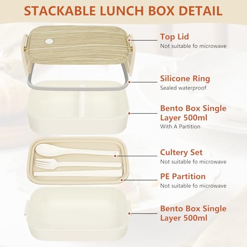 UHAPEER 2 Tier Bento Lunch Box with Lunch Bag, Soup Contaniner, Cutlery, Bento Boxes with Adjustable Compartments, Lunch Boxes for Adults and Kids, Leakproof Container Lunchbox for Work and School