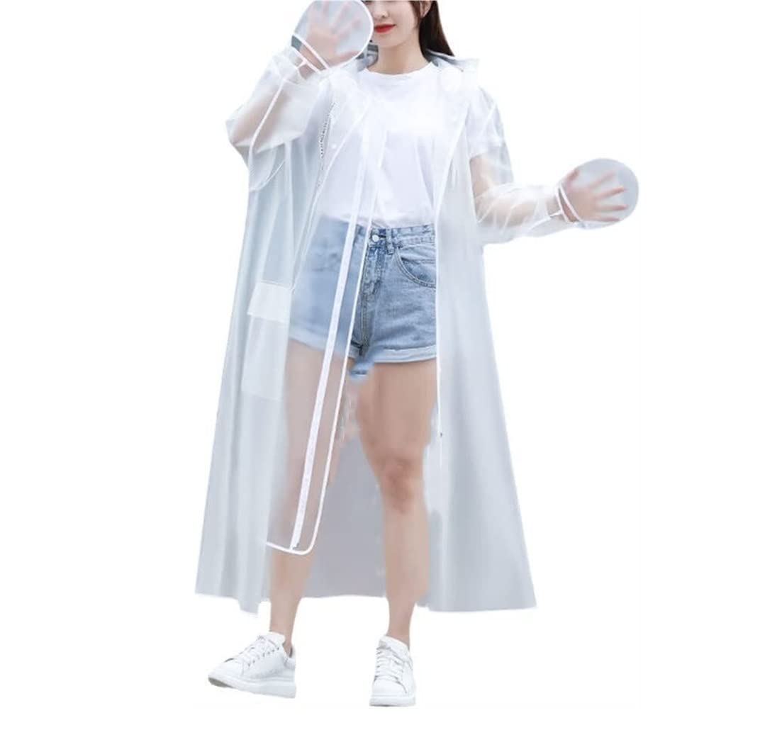 Raincoat Poncho Bicycle Raincoat for Men Women Adults EVA Poncho with Hat Waterproof Long Raincoat Rain Coat (Color : White, Size : XX-Large)