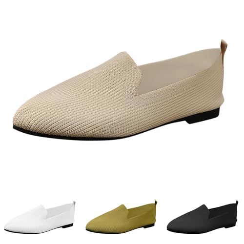 Women’s Flats Shoes Pointed Toe Ballet Dressy Comfortable Mesh Breathable Knitted Slip On Loafers Low Top Non-Slip Flat Lightweight Solid Color Casual Dance Ballerina Dress Shoes