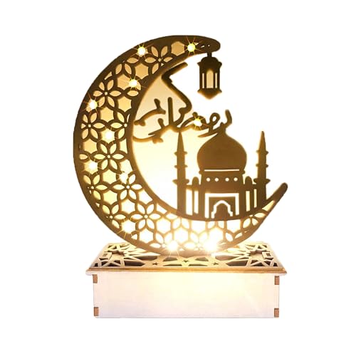 23GUANYI Ramadan Deko Lampe, Eid Mubarak Dekoration, Ramadans Laterne Dekoration, 3D hölzerne Ramadan Lichterkette Home Party Schlafzimmer für Muslime, Eid al-Fitr al-Adha Islamische Tischdekoration