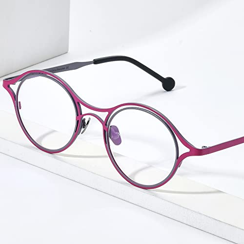 Image of FONEX Colorful Pure Titanium Glasses Frame Women Retro Round Eyeglasses