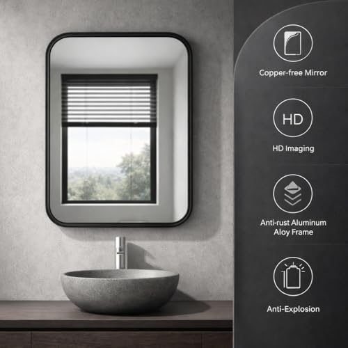 Image of 18x24 Inch /Metal Frame Mirror Glass for Wall /Aluminium Rectangle Bathroom Wall Mirror /Mirror for Bathroom /Bedroom /Living Room /Entryway /Dressing Room /Decorative /Vanity| AM1824A1
