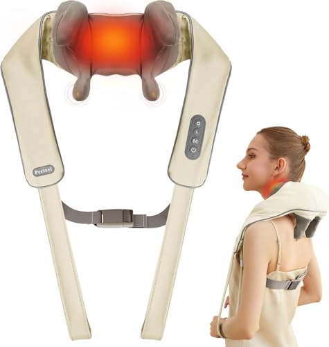PERLEVI Cordless Neck Massager with Heat, Electric Neck Shoulder Massager with Heat, Kneading,...