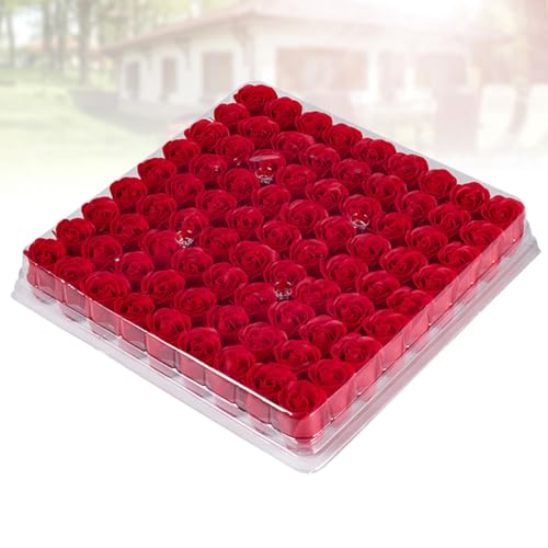 Rosas artificiales de plástico rojo súper simulado 81 piezas flores decorativas interiores 8