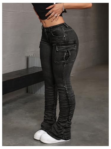 MakeMeChic Women's Cargo Skinny Jeans Stretchy Denim Pants Y2K High Waisted Bootcut Jeans with Pockets2
