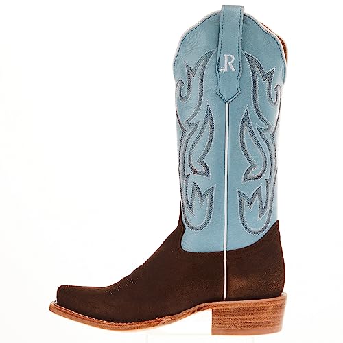 Women's Chocolate Rough Out 13 In Sky Blue Top Cowgirl Boot3