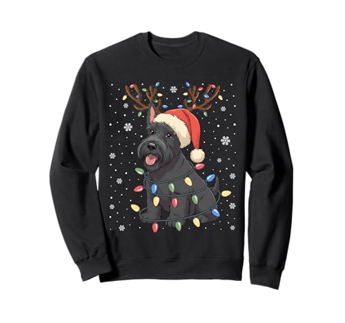 Xmas Light Santa Reindeer Scottie Dog Lover Christmas Sweatshirt
