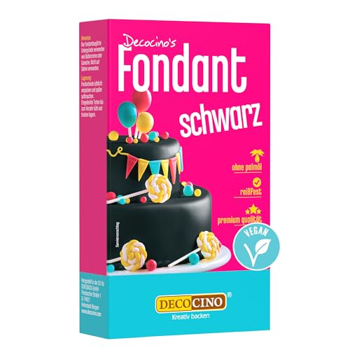 Decocino Fondant Schwarz 250 g (1er Pack) - ideal zum Verzieren von Kuchen Torten Cupcakes Palmölfrei & vegan