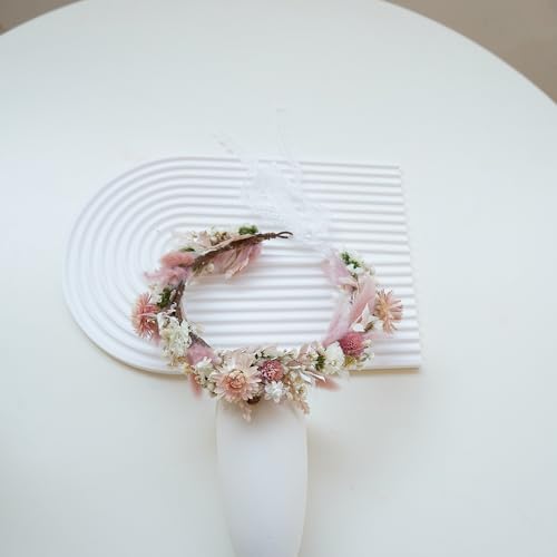 Corona de flores secas Boho para novia DXXD miniatura 4