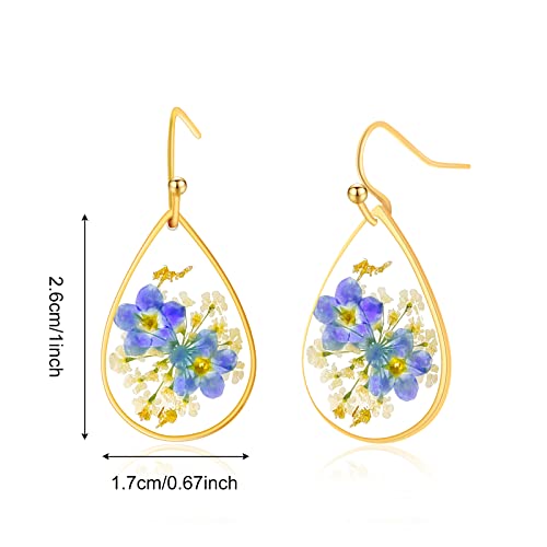 Pressed Flower Earrings,Handmade Pressed Forget-Me-Not Flower Earrings For Women,Unique Resin Drop Dangle Plant Earrings Dry Flowers,Perfect For Your Birthday Party, Christmas, Gift Giving. #TOP5