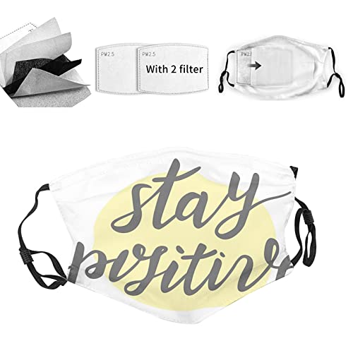 VeJerKK Positive Energy Fashion Face mask,Words on Circular Backdrop,Dust Washable Reusable Filter and Reusable Mouth Warm Windproof Polyester Face for Adult,Yellow