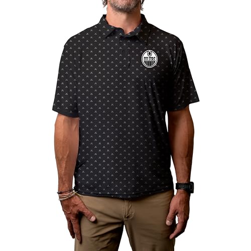 Edmonton Oilers NHL Officially Licensed Short Sleeve Performance Polo Strengthened All Over Print, X-Large