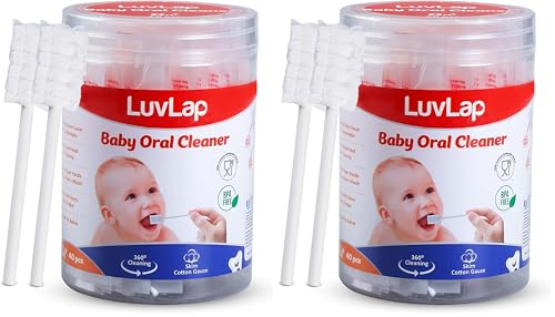 Image of LuvLap 40pcs Oral Care Disposable Mouth Swabs for Cleaning Tooth, Swabsticks Baby Tongue Cleaning, 0-36 Months, White (Pack of 2)