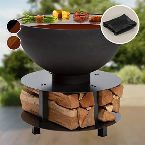 Blumfeldt Fire Pit for Garden, Portable Fire Pit with BBQ Grill, Outdoor Round Fire Bowl Grill Grate w/Steel Bowl, BBQ Table Set for Camping & Patio, Log Wood Burner, Weatherproof, 60 x 56 x 60 cm