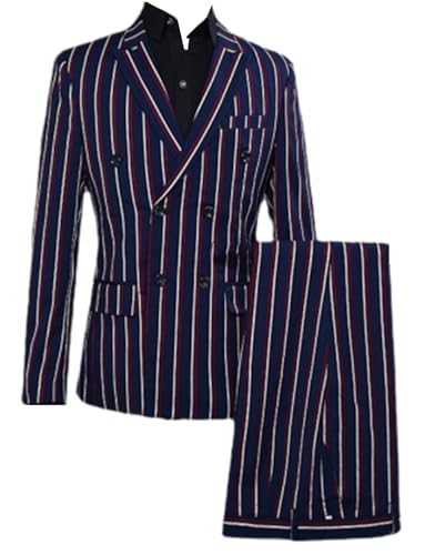 Costume deux pièces à rayures veste double boutonnage et pantalon homme