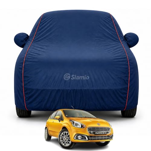 Image of Car Cover for Fiat Punto Evo | 100% Waterproof Heavy-Duty 3-Layer Car Body Cover | All-Weather Rain, UV, Sun & Dust Protection | Custom Fit | Mirror & Antenna Pockets | Navy Blue