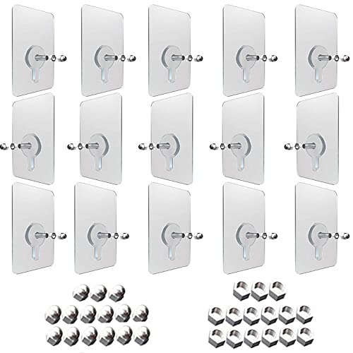 Mikqky 15 Piezas Ganchos Autoadhesivos Transparentes, Tornillos Adhesivos Ganchos, Clavos para Colgar Autoadhesivos, Suministra con Tapones de Rosca, Simpermeables, para Pared Cover
