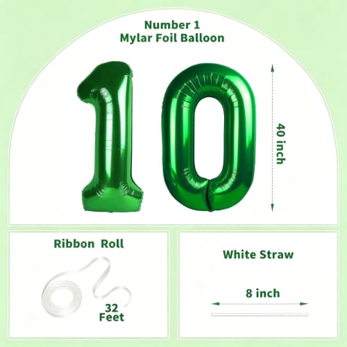 Image of Number Balloons Green Party Balloon - Giant Number 10 Balloon, 40 Inch Large Balloon for St. Patrick's Day Games Theme Birthday Decoration, Girls Boys Party Supplies