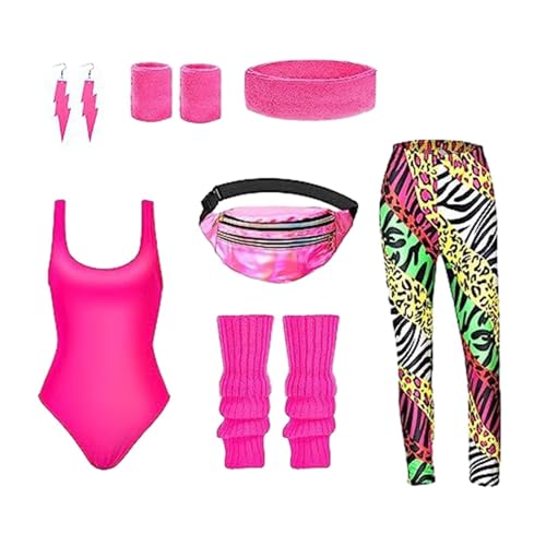 Disfraces de los años 80 para adultos kit neón con leggings y aretes