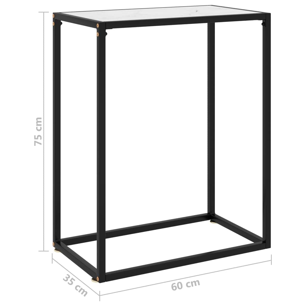 Tavolo Consolle In Vetro Temperato Bianco 60x35x75 Cm - Design Moderno Con Aspetto Marmo, Per Ingresso O Soggiorno