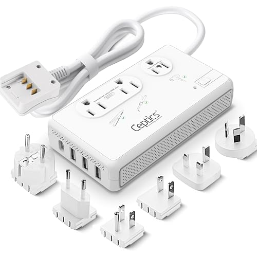 Ceptics 2000W Travel Voltage Converter for Hair Dryer & 200W Convert 220V to 110V for Curling Iron, Straightener, Chargers, Step Down World Power 4 USB Charging QC 3.0 SWadApt Type A, B, C, E/F, G, I