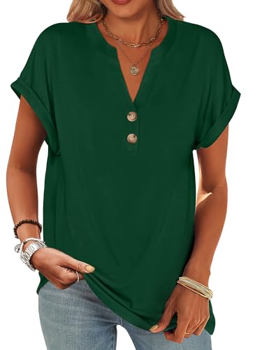 Image of ANRABESS Womens Short Sleeve Henley Tops V Neck Dressy Casual Blouses Summer Trendy Tee Shirts 2026 Vacation Fashion Clothes