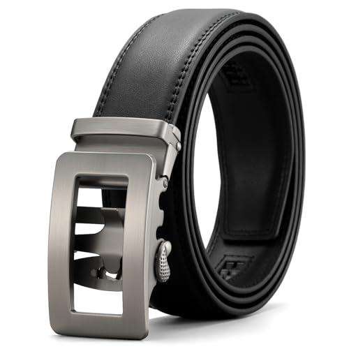 GOIACII Men's Leather Belt Ratchet Slide Buckle Customizable Fit Waistline with Gift Box