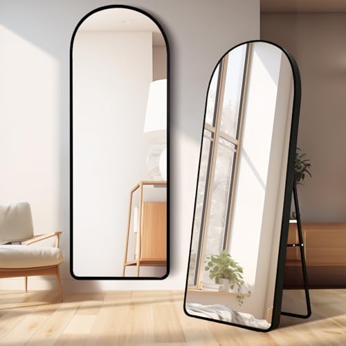 ECHOLYMTT Specchio da Terra ad Arco 160x50 cm Nero, Specchio da Parete con Cornice in Alluminio Dorato, Design Moderno, da Appoggiare o Appendere per Soggiorno, Camera da Letto, Ingresso