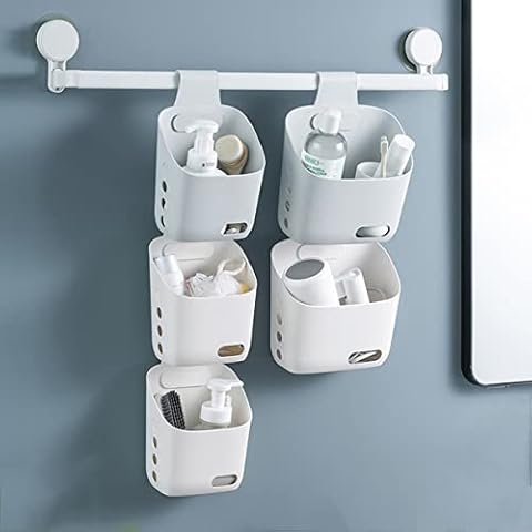 MORNITE 3 Pcs Hanging Shower Basket Caddy, Portable Walll Storage Organizer with Hooks for Bathroom Kithcen Dorm College, White Cover