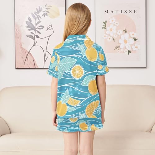 senya Mint and Lemon Satin Summer Pajama Sets Silk Short Sleeve Button Down Sleepwear 5