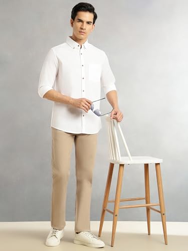 Image of Thomas Scott Men's | Slim Fit | Striped Design | Button-Down Collar | 100% Cotton Casual Shirt for Mens