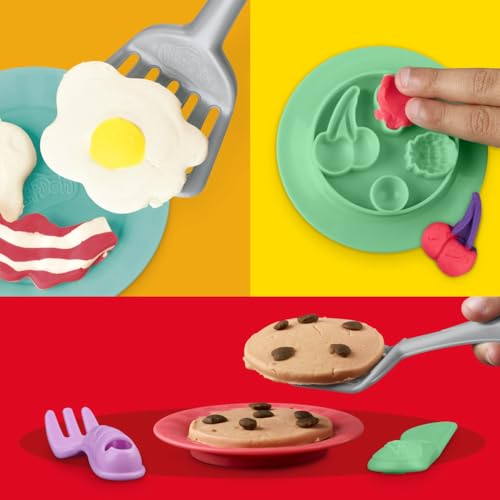 Play Doh Kitchen Creations Flip 'n Pancakes Playset 14 Piece Breakfast Toy for Kids and Up with 8 Non Toxic Modelling Compound Colours - vue 4