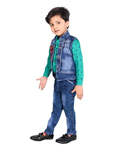 Image of AHHAAAA kids ethnic cotton blend waistcoat shirt and pant for boys 633S