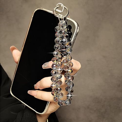 Image of TENOC Beaded Phone Wrist Strap, Black | Cellphone Lanyard Chain, Sparkling Wristlet Bracelet, For Women