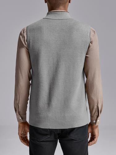 Ryannology Mens Sweater Vest Zip up Casual Sleeveless Cardigan Knitted Stand Collar Regular Fit Jacket with Pockets3